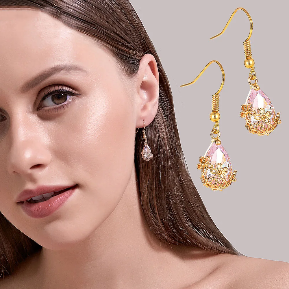 

SELEXIA Beautiful Hollow Crystal Flower Earrings Cool Shiny Zircon Drop Earrings French High-Grade Ear Stud
