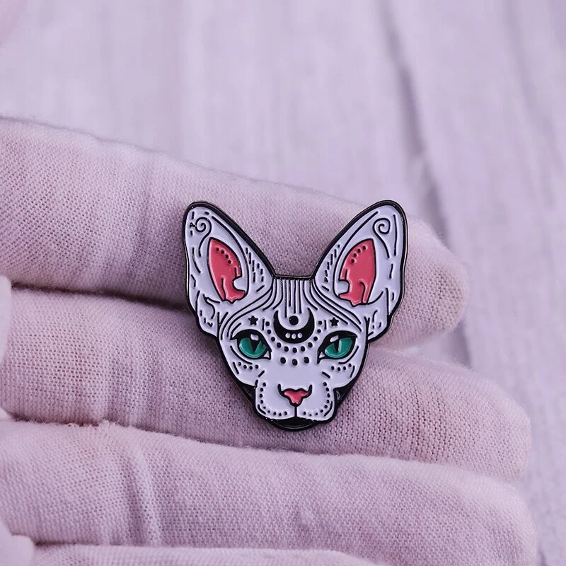 Мистический Сфинкс шпилька с подвеской Кот полумесяц голая котенок значок