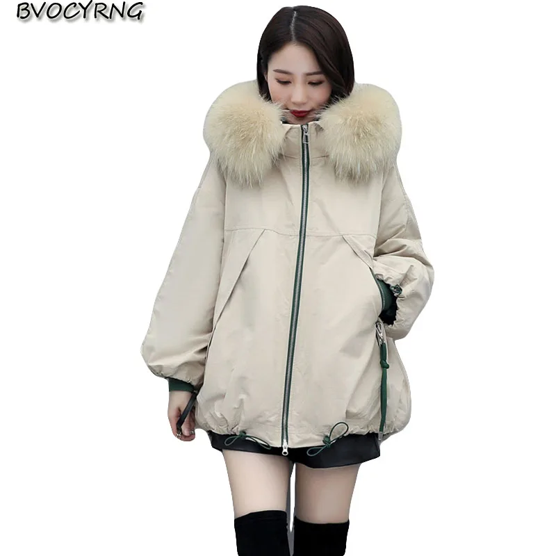

New down padded jacket women mid-length winter warm coat Hooded loose thick Cotton parka big size high-end padded jacket female