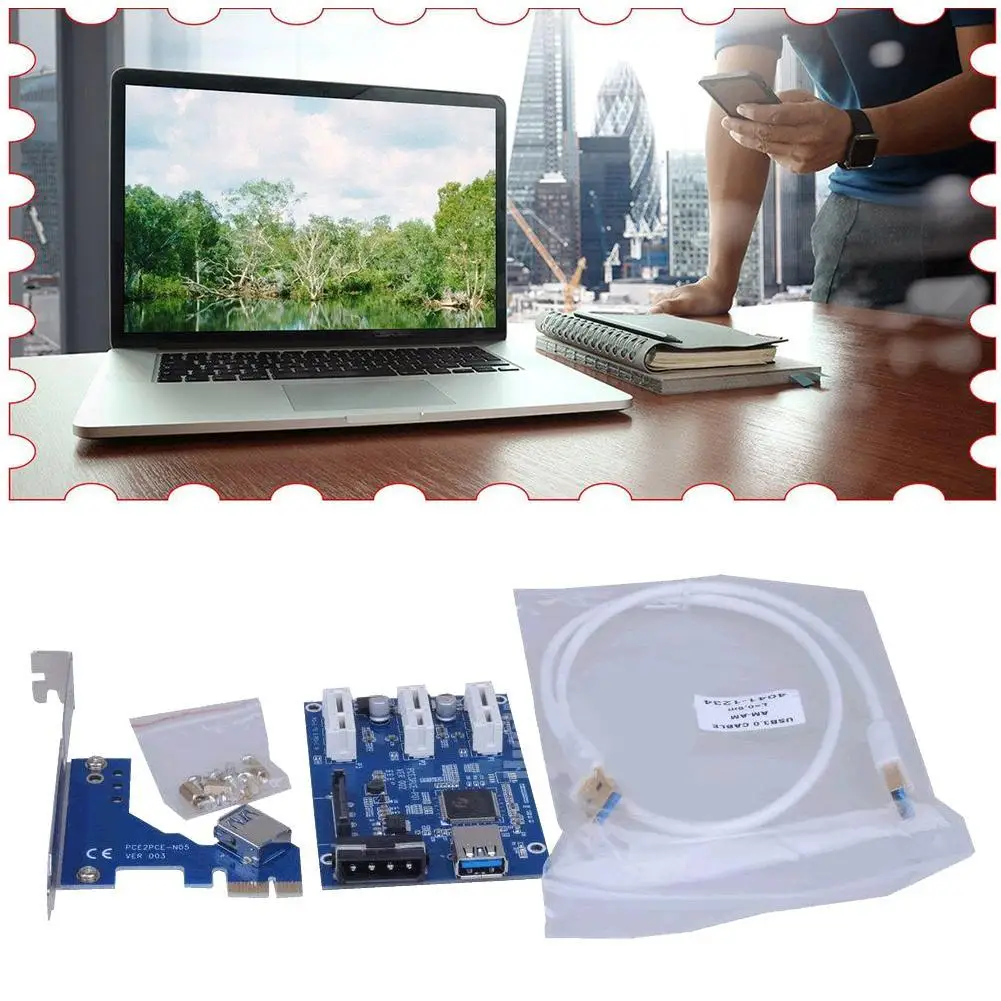 

PCI-E Adapter Card Set PCI-e Express 1X to 3X Slots Multiplier USB HUB Riser Card With PCI-E Converter Cable For Motherboard
