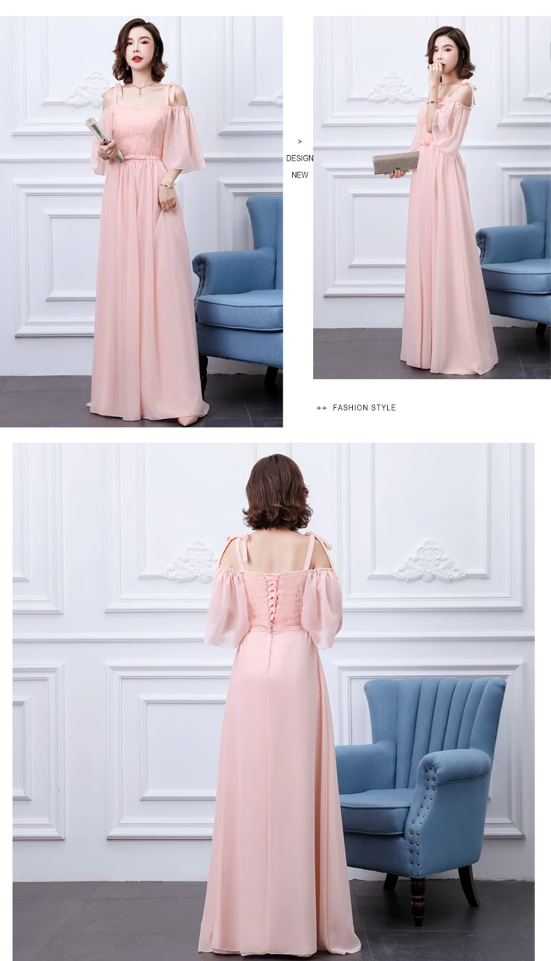 Шифоновое длинное платье для свадебной вечеринки женщин розовое подружки