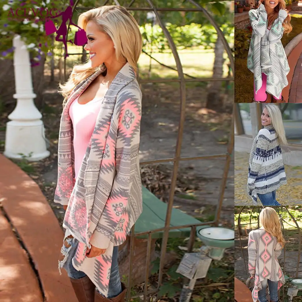 ACEVOG Aztec Модный кардиган с длинными рукавами Повседневные свитера унисекс принтом