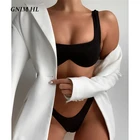 Купальник женский GNIM, пикантный однотонный бикини с заниженной талией, бразильский купальник с чашками пуш-ап и высоким вырезом, комплект из 2 предметов, лето 2021