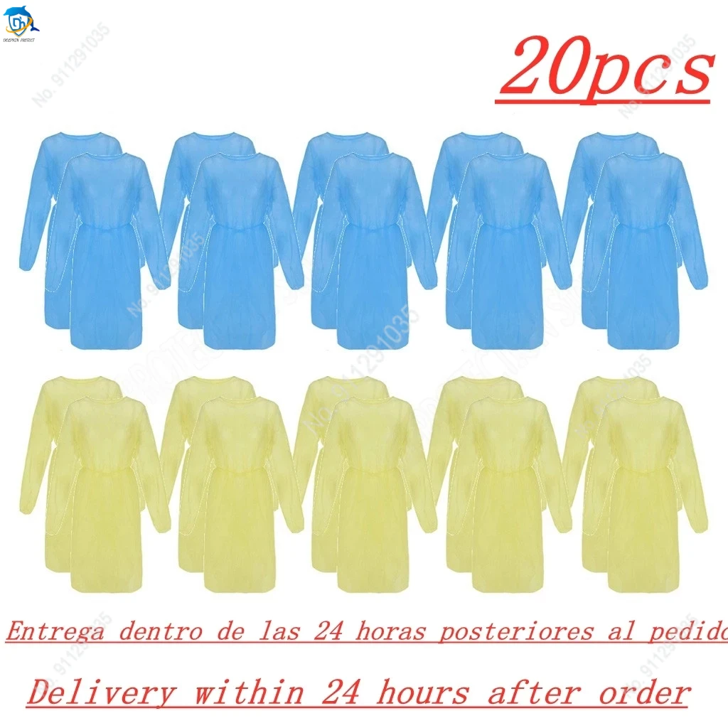 

20PC Disposable Protective Coveralls Non-woven Isolation Clothing Universal Anti-Spitting Anti-Stain Nursing Gown Hazmat Suit A5