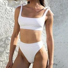 Женский раздельный купальник, однотонный купальник с пуш-ап, с высокой талией, для лета, 2022