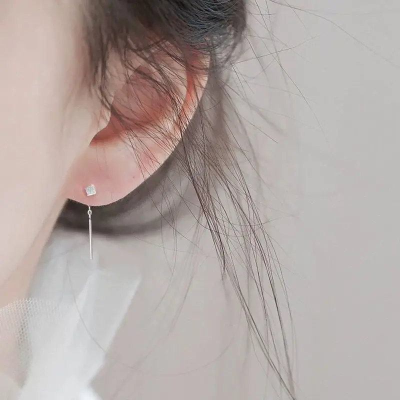 

Korean Dangle Earring Geometric block Long Tassel Bar Drop Earrings For Women Minimalism Ear Line Kpop Jewelry Gift