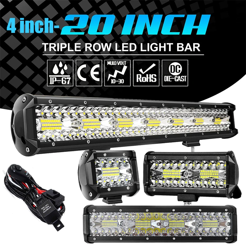 Tri-Rows LED Bar 4-20 inch LED Light Bar LED Work Light combo beam for Car Tractor Boat OffRoad 4x4 Truck SUV ATV 12V 24V