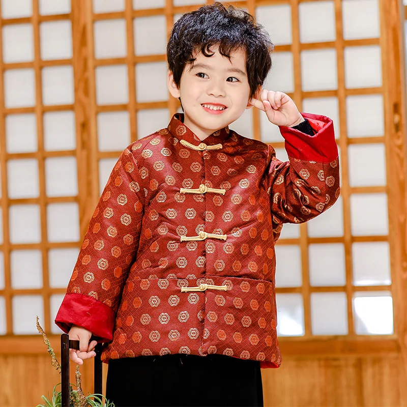 

Пальто детское Новогоднее в китайском стиле, традиционный топ с вышивкой Тан, модная куртка в ретро стиле, Восточная одежда