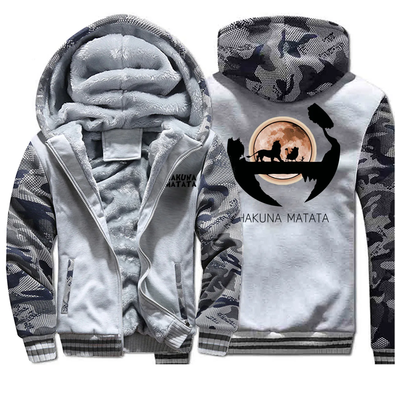 Мужская Флисовая зимняя камуфляжная куртка с изображением Льва теплая флисовая