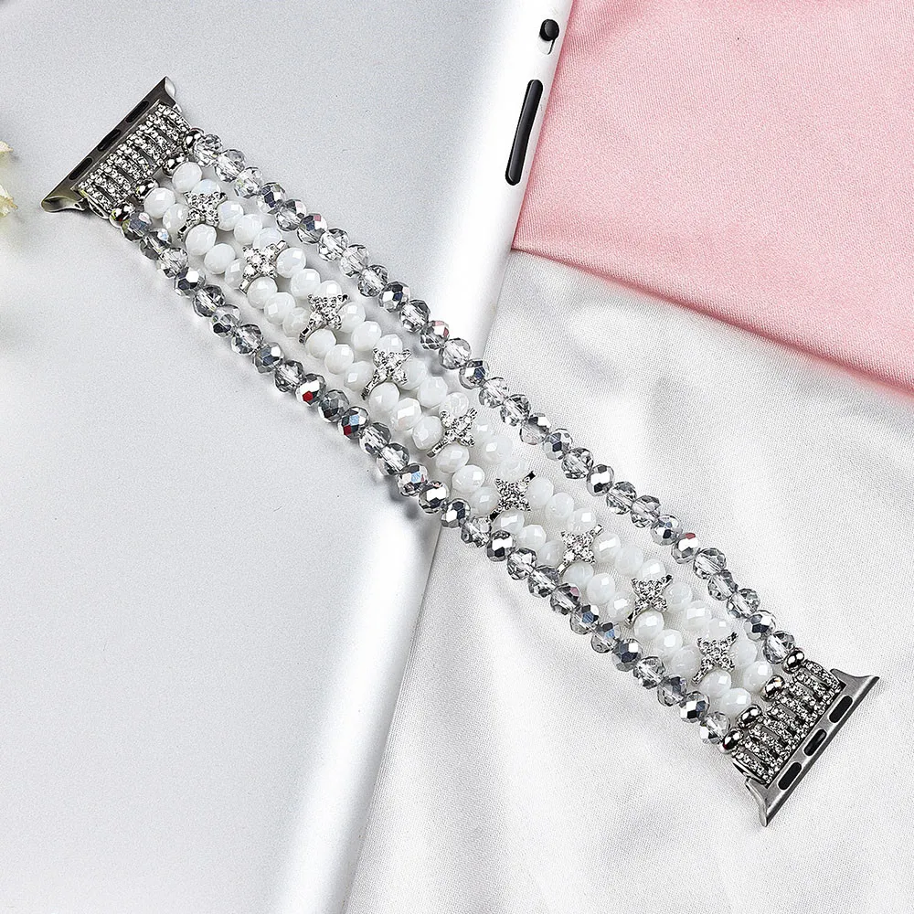 Женский браслет с жемчугом и кристаллами для Apple Watch SE Band Series 6 5 4 3 ювелирный агатом