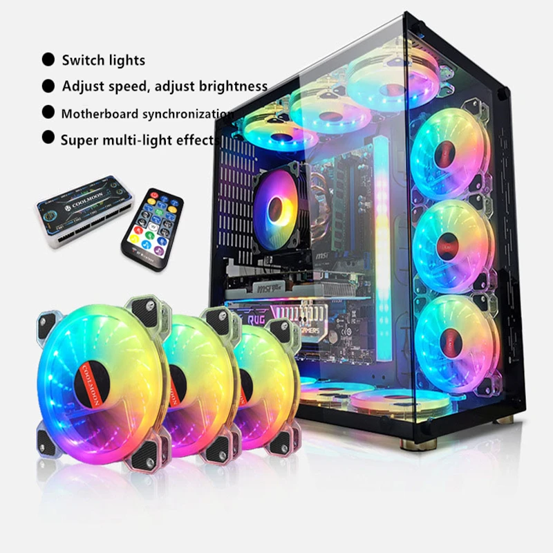 

120mm computer case fan RGB fan phantom color glow crystal clear, used for radiator silent PC 120mm fan adjustable radiator
