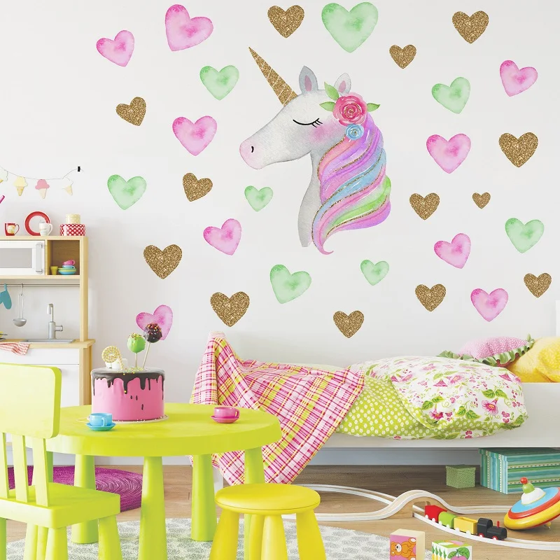 Креативные золотые единороги настенные наклейки для детской комнаты с милыми