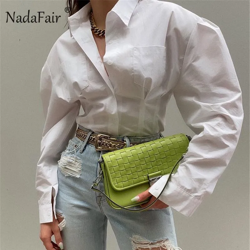 Nadafair белая рубашка с пышными рукавами топы для женщин осенняя новая уличная