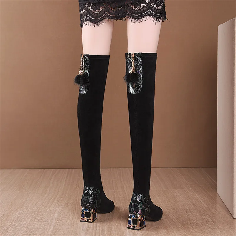 Meotina/зимние сапоги до бедра Женские ботфорты из натуральной кожи на высоком