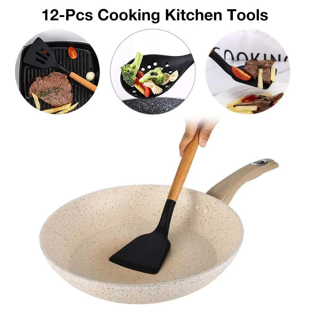 Два кольца в одном 12 шт./набор силиконовые Кухня набор посуды с деревянной ручкой