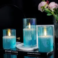Amber Glass LED Flameless Candles Paraffin Wax Glass Tealight Candles Flickering Battery for Wedding Festival Decorations Gift
