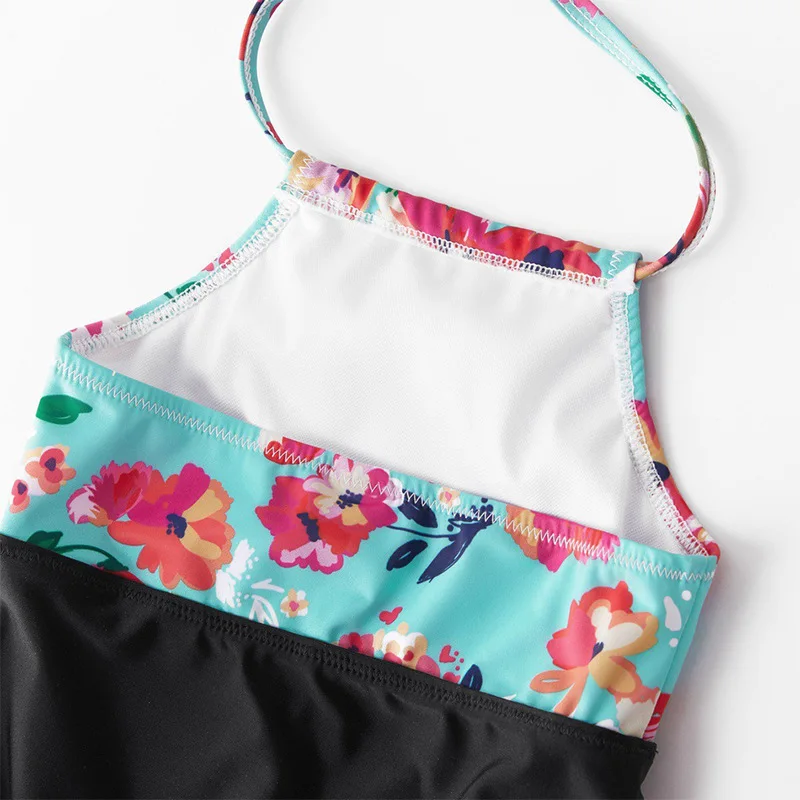 

Family Matching Outfits Black Stitching Halterneck One-piece Swimsuit Family Outfit Family Matching Swimwear Mommy and Me