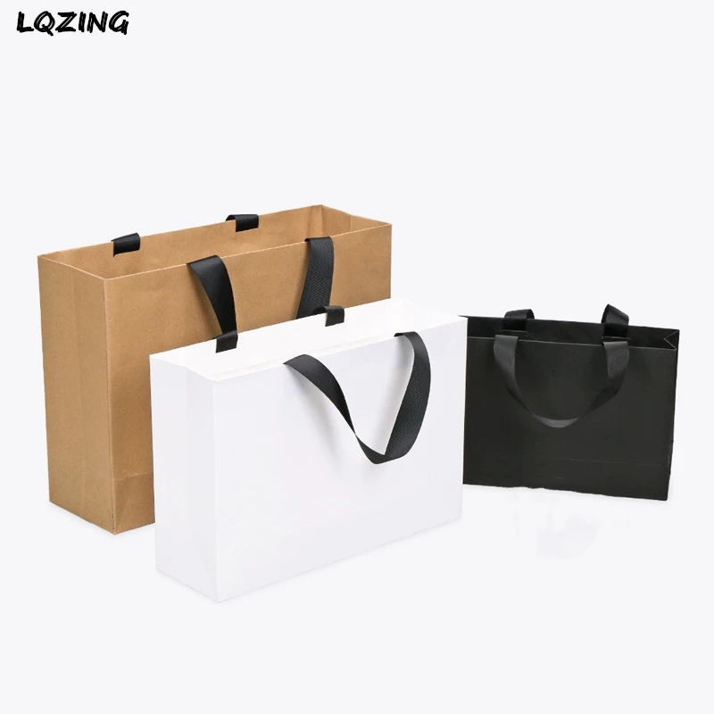 

Kraft/White/Black Shopping Bags For Cosmetic Box Sustainable Packaging Welcome Gift Bag Christmas Wedding Decoration 15pcs/lot