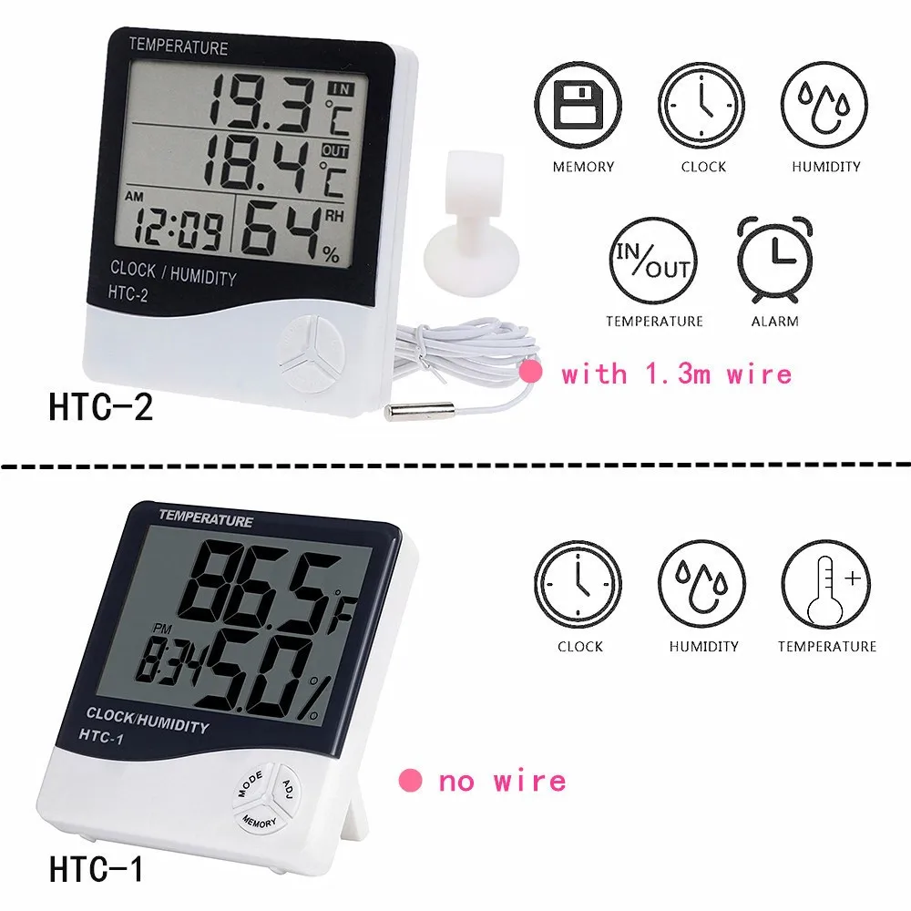 lcd electronic digital temperature humidity meter indoor outdoor thermometer hygrometer weather station clock htc 1 htc 2 free global shipping
