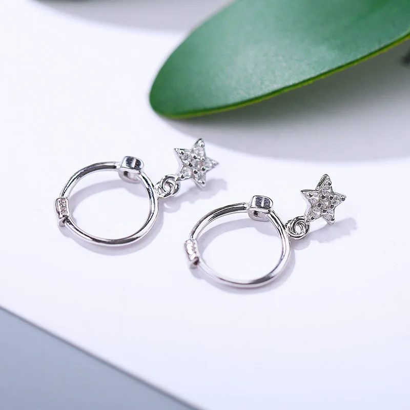 ElfoPlataSi 925 Твердые Настоящее Стерлинговое Серебро Star CZ серьги-гвоздики для Для женщин Стерлинговое Серебро-бижутерия XY1234