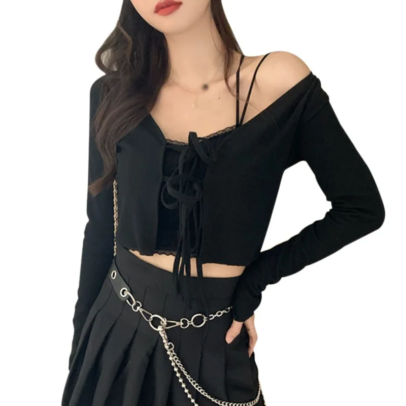 

Spring Autumn Women's Slimming Lace-up Bow Sweet Short Tops Fashion Casual Long Sleeve Matching Cardigan Coat