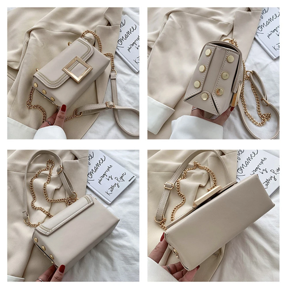 

Fashion Solid Woman Shoulder Bag PU Leather Chains Rivet Soft Black Crossbody Flap Versatile Purses And Handbags Bolsa Feminina