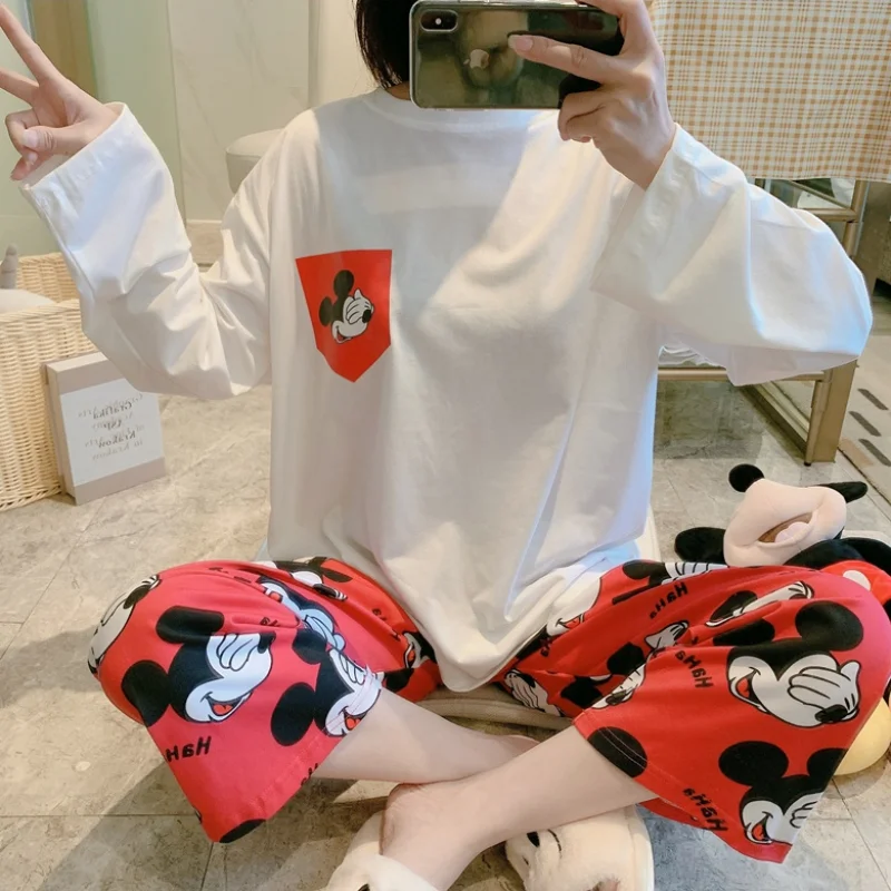 

Disney Anime Mickey Mouse Pajamas for Women's Set Pyjamas Autumn Winter 2021 2 Piece Set Sleepwear Nightwear Sets Womens Outfits