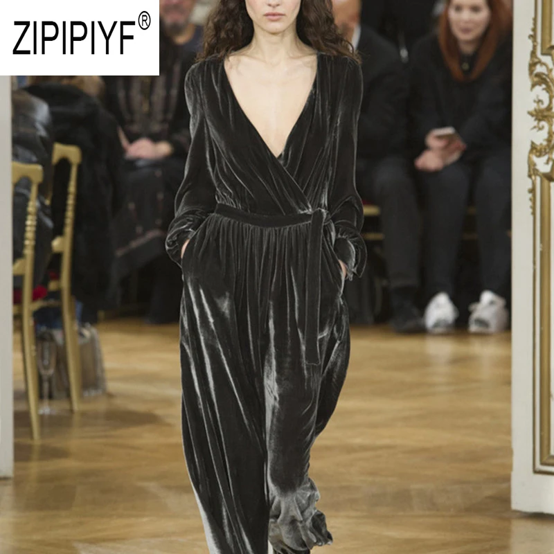 Простой дизайн 2019 осенне-зимний женский комбинезон с длинным рукавом глубоким