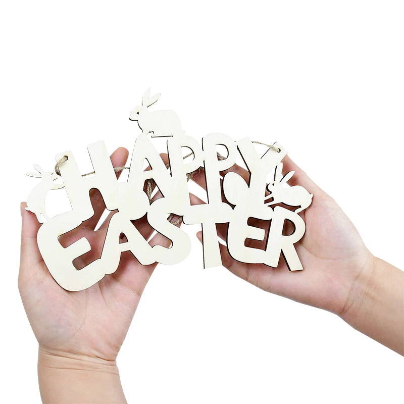 

1Pcs Wood Happy Easter Ornament Decor Easter Hang Pendant Wooden Plaque for Easter Home Outdoor Door/Wreath Decorations