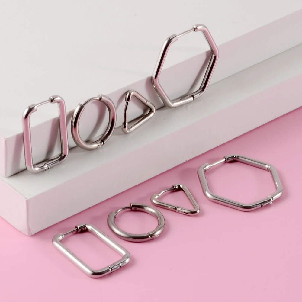 

1Pcs Stainless Steel Fashion Gothic Triangle Ear Hoop For Women Men Rectangle Earring Square Ear Stud Earring Jewelry