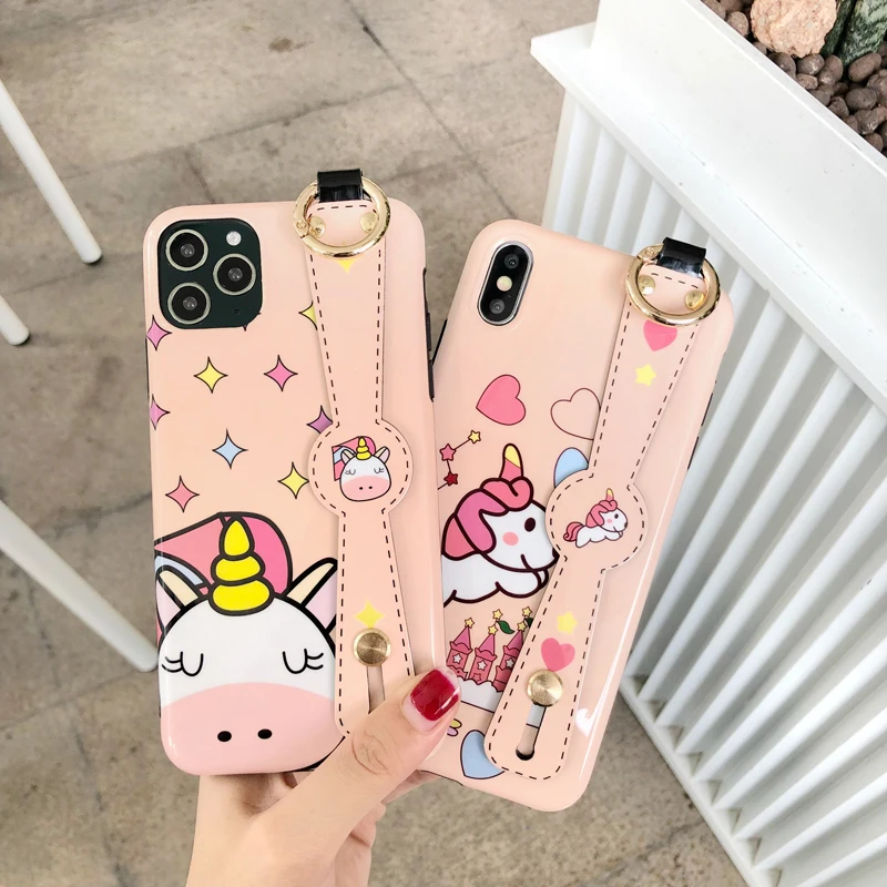 Мультяшный телефон с единорогом чехол для iPhone 6 6s 7 8 Plus X Xr Xs Max 11 Pro ремешок на