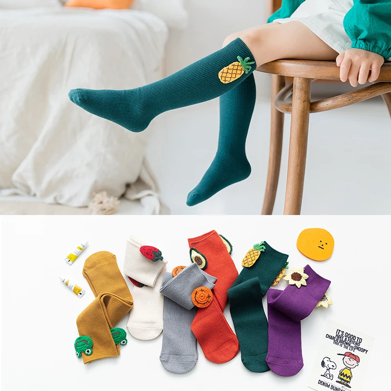 

Cute Girl Kids Cartoon Solid Color Socks Spring Autumn Children Fashion Knee High Long Baby Soft Cotton Warm Socks 1 to 8 Years