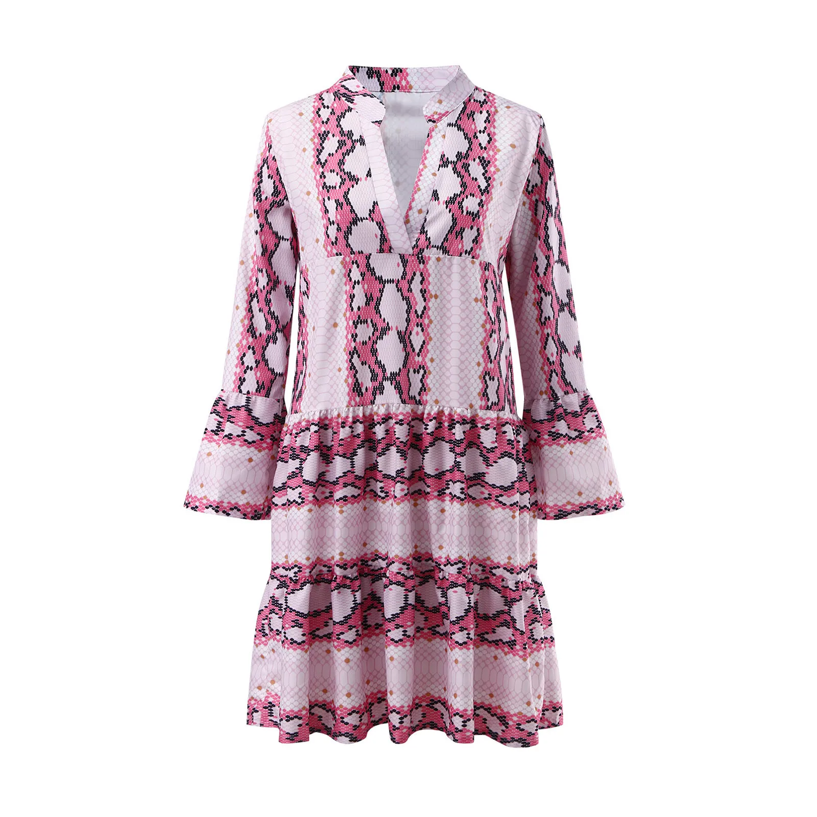 

Women Summer Dress Casual Leopard Print V-neck Flared Sleeve Shirt Dress Bohemia Ladies Beach Sundress Vestidos Plus Size D24#