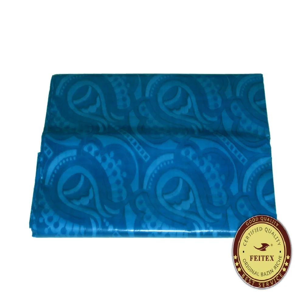 

African Garment Fabric 2021 Bazin Riche Getzner Trying Brocade New Vivid Blue Damask Shadda Kaftan Dress Fabric 5 Yards / Piece