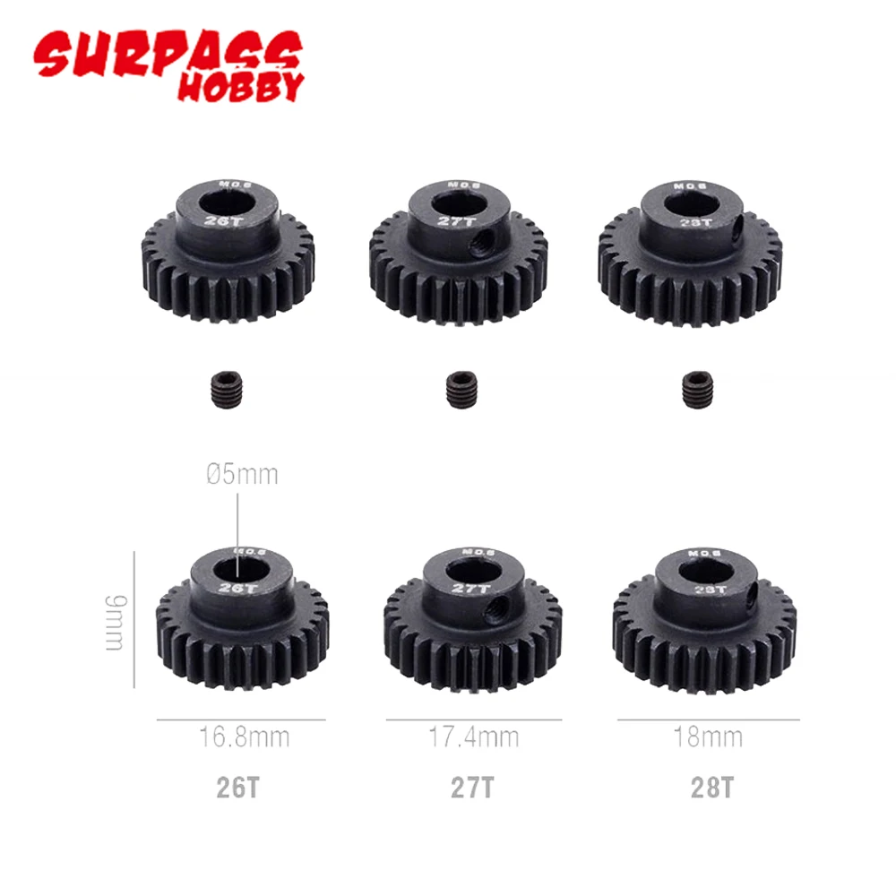 

Pinion Gear,3pcs/lot SURPASSHOBBY M0.6 5.0mm 17T-19T/20T-22T/23T-25T/25T-27T Steel Pinion Motor Gear Set For RC 1/8 Car Truck