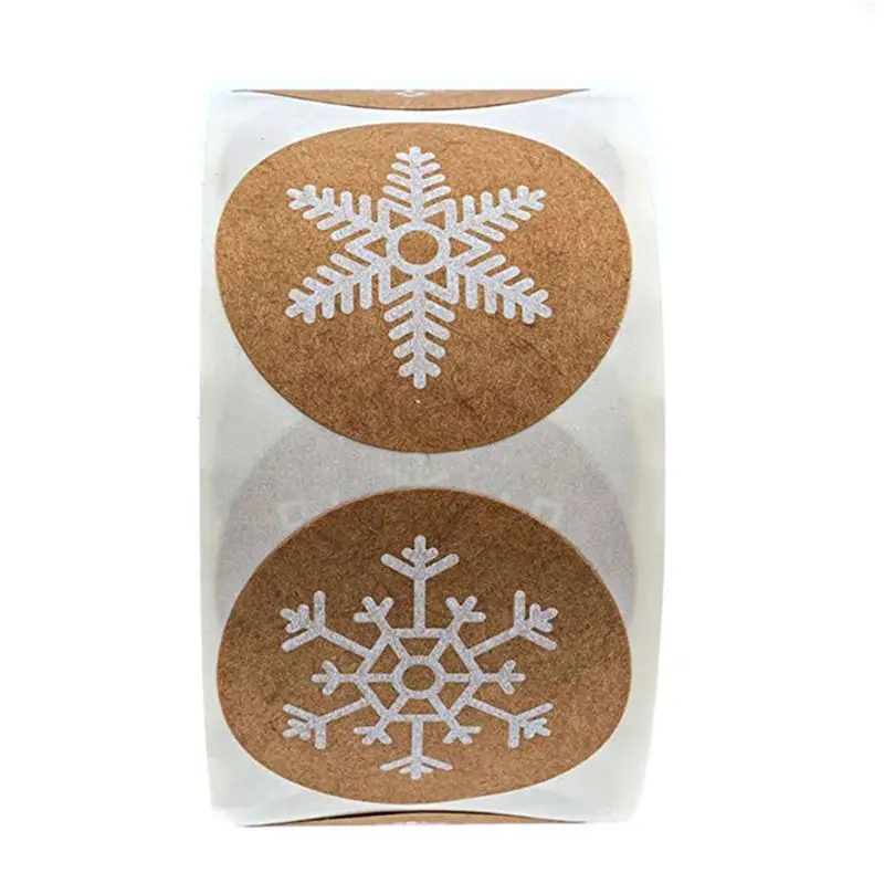 

500pcs/roll Round Christmas Snowflake Stickers 4 Styles Seal Labels Scrapbooking