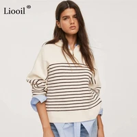 black and white stripe baggy sweater sexy zip up tops women pullover female jumper streetwear knitwear sweaters and pullovers