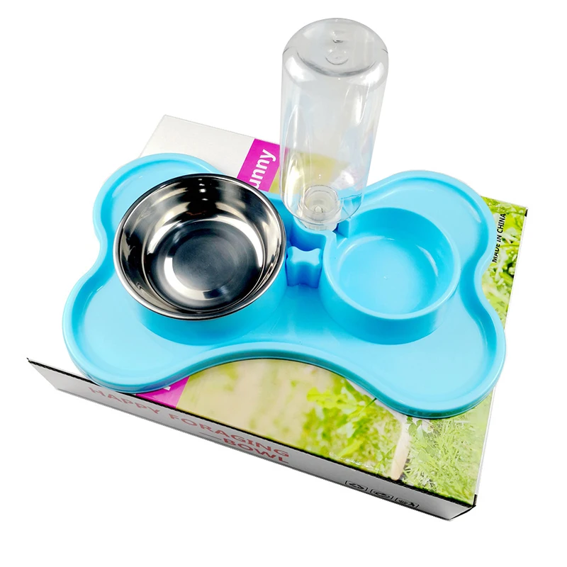 Миска для собак с двумя чашами щенков питатель воды милая нержавеющая сталь