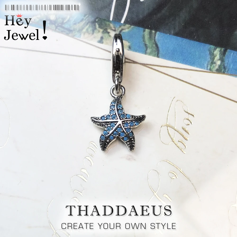 Подвески из стерлингового серебра 925 пробы с голубой морской звездой модный