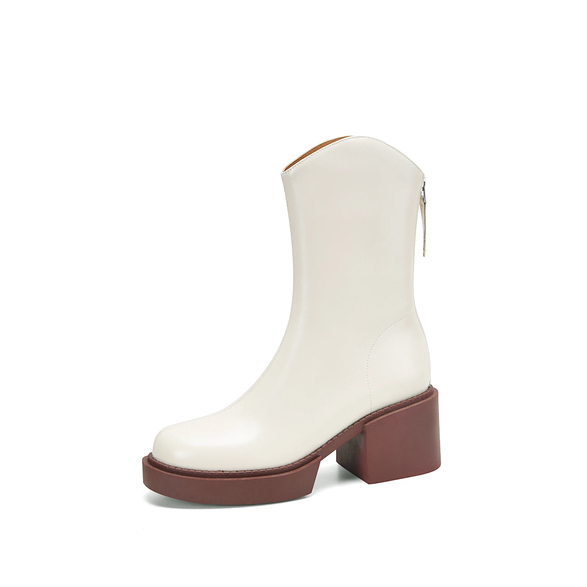 

GD-time Platforms Retro Mature Concise Women Ankle Boots Genuine Leather Thick Heels Autumn Winter Working Casual Shoes Woman