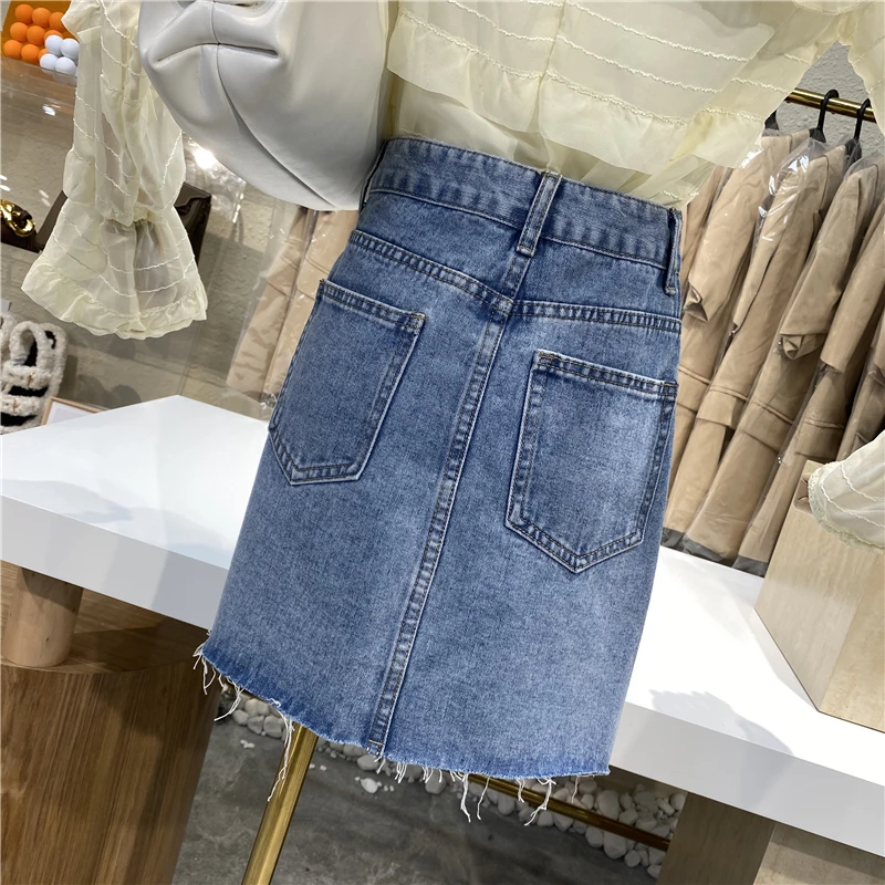

Brand Original Design Side Breasted Denim Hip Skirt With Large Pockets, High Waist And Trimming To Slim Versatile Skirt