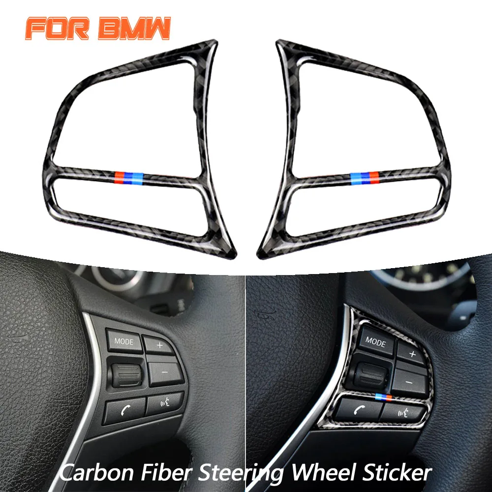 

2PCS Car True Carbon Fiber Steering Wheel Buttons Cover Trim For BMW 1/2/3/4 Series 3GT F20 F21 F30 F32 F34