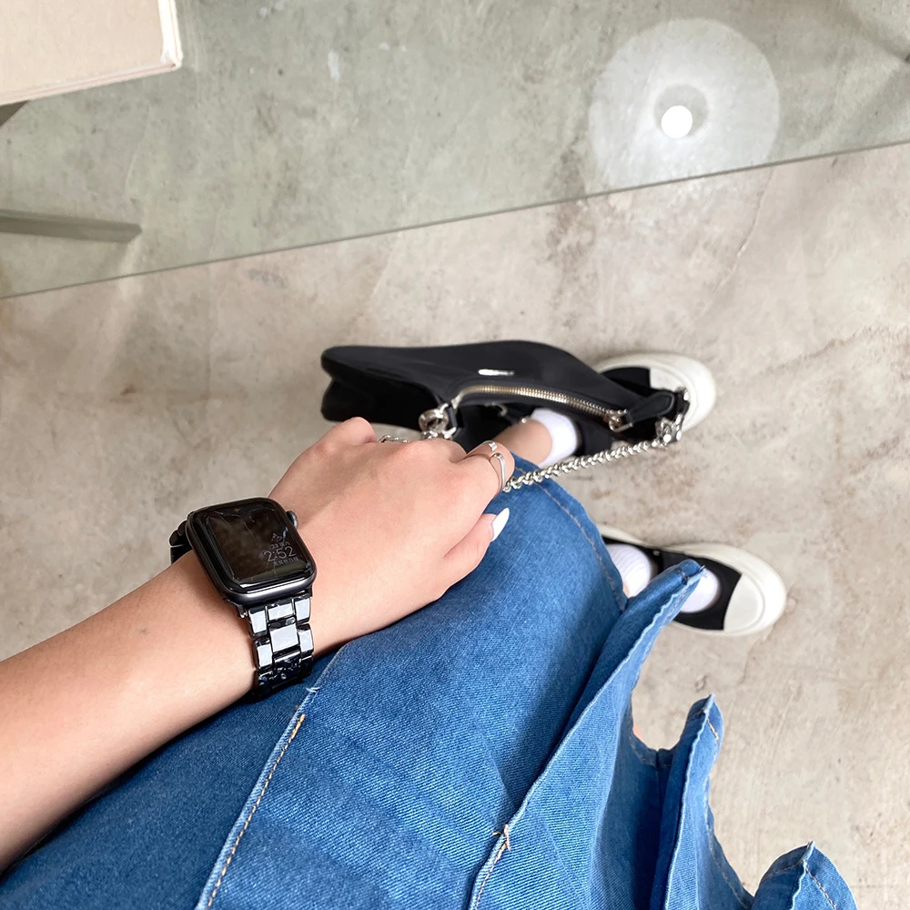 Resin  for apple watch 6 5 4 band 42mm 38mm correa transparent steel for iwatch 6 series 5 4 3/2 watchband 44mm 40mm Watch strap