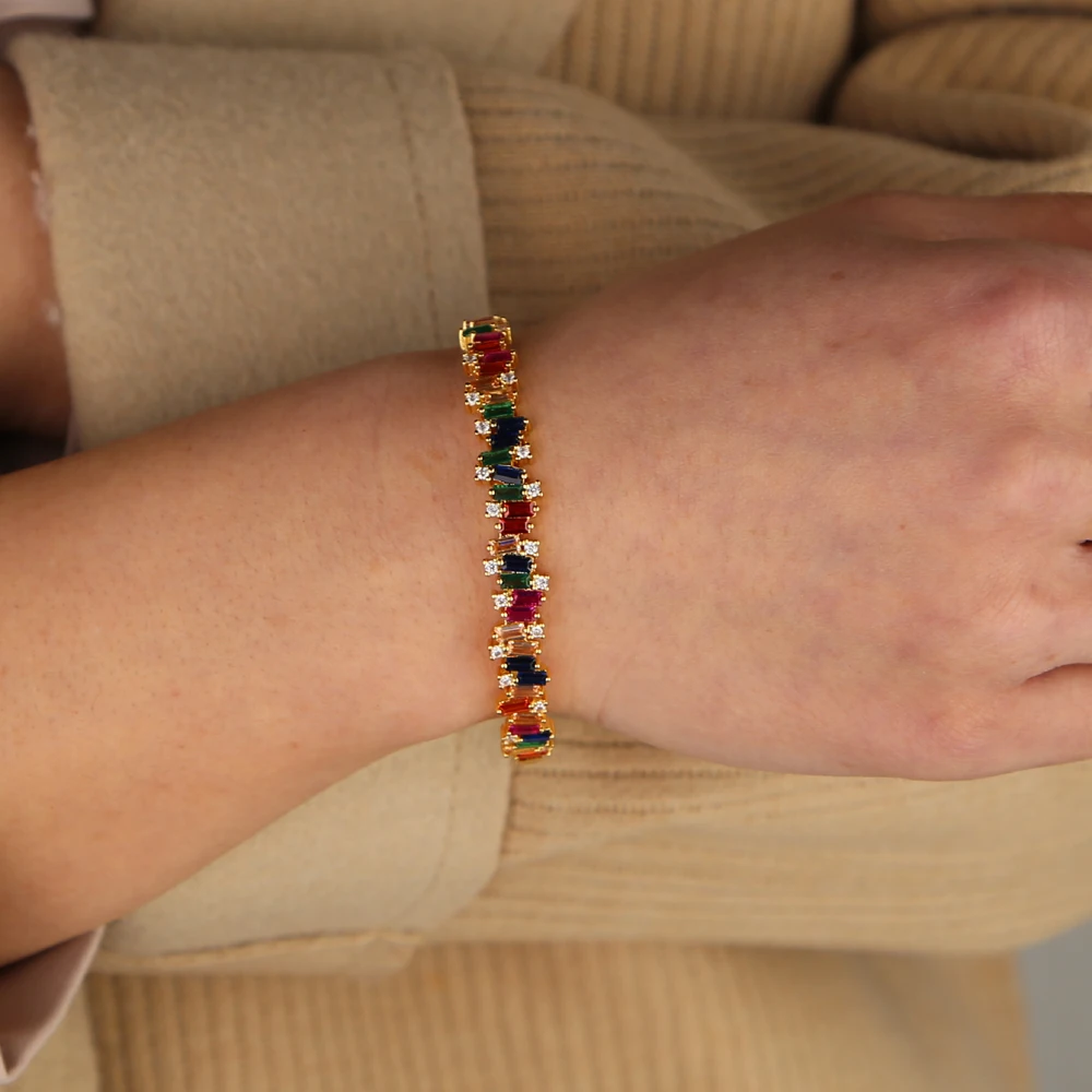 Браслет с радужным кубическим цирконием 17 18 см роскошные модные женские