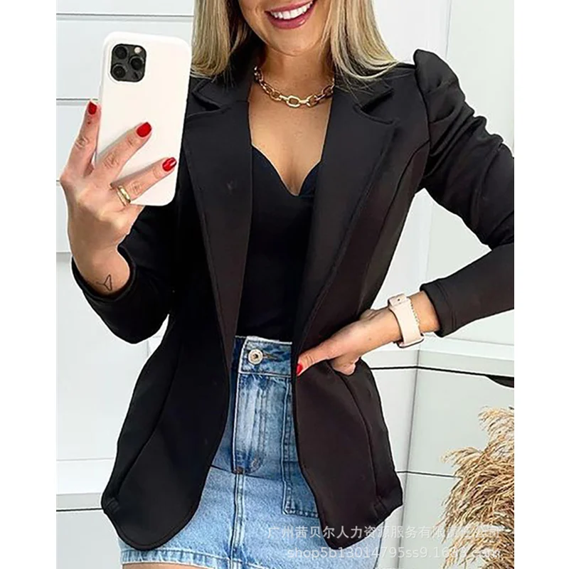 

WEPBEL Women's Solid Color Long Sleeve Lapel Blazer Coat Ladies OL Style Office Suit Temperament Pocket Cardigan Jacket