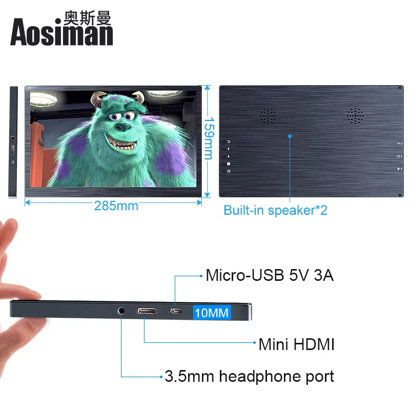 구매 10 인치 미니 휴대용 모니터 HDMI LCD 디스플레이 노트북 PS4 X 박스 시리즈 X PC 게이머 모바일 IPS 스크린 라즈베리 파이 4 3 모니터