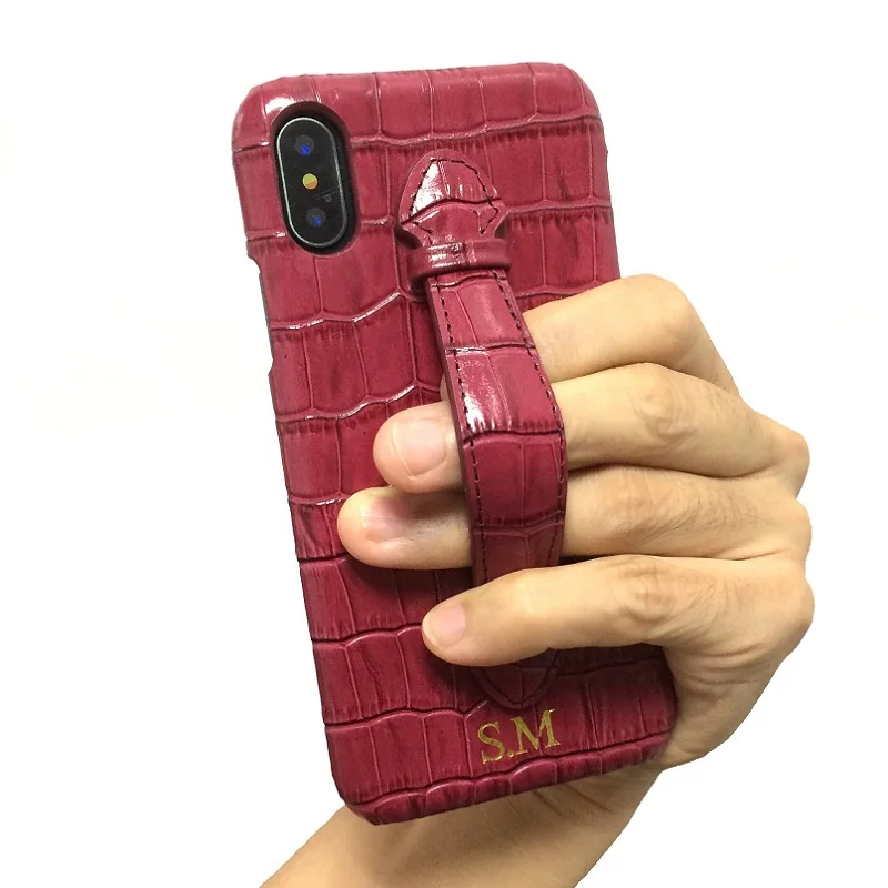 Чехол из натуральной кожи с держателем на ручном ремешке для iPhone X XS Max XR 7 8 Plus