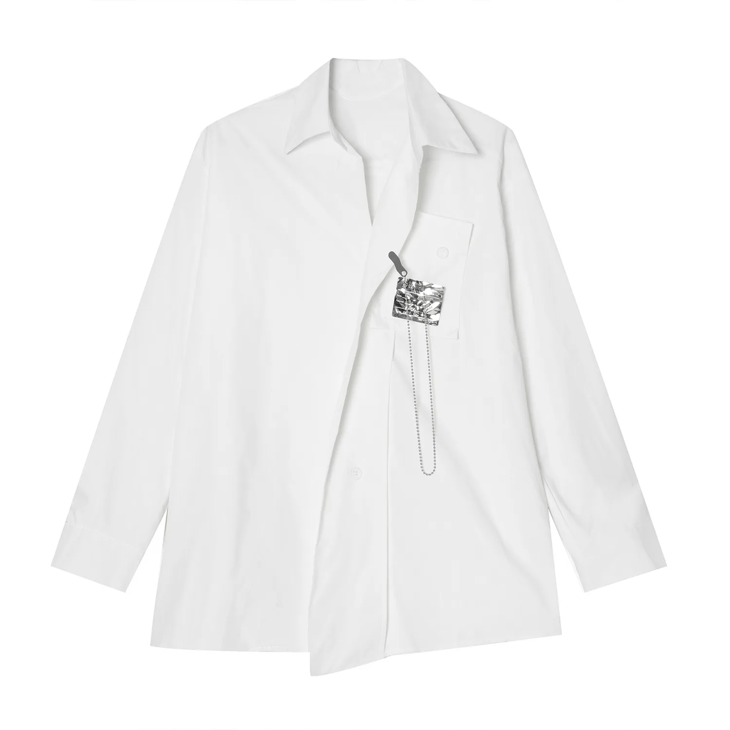 

MTL clothing - 2021 spring new detachable metal design fashion long sleeve white shirt men's