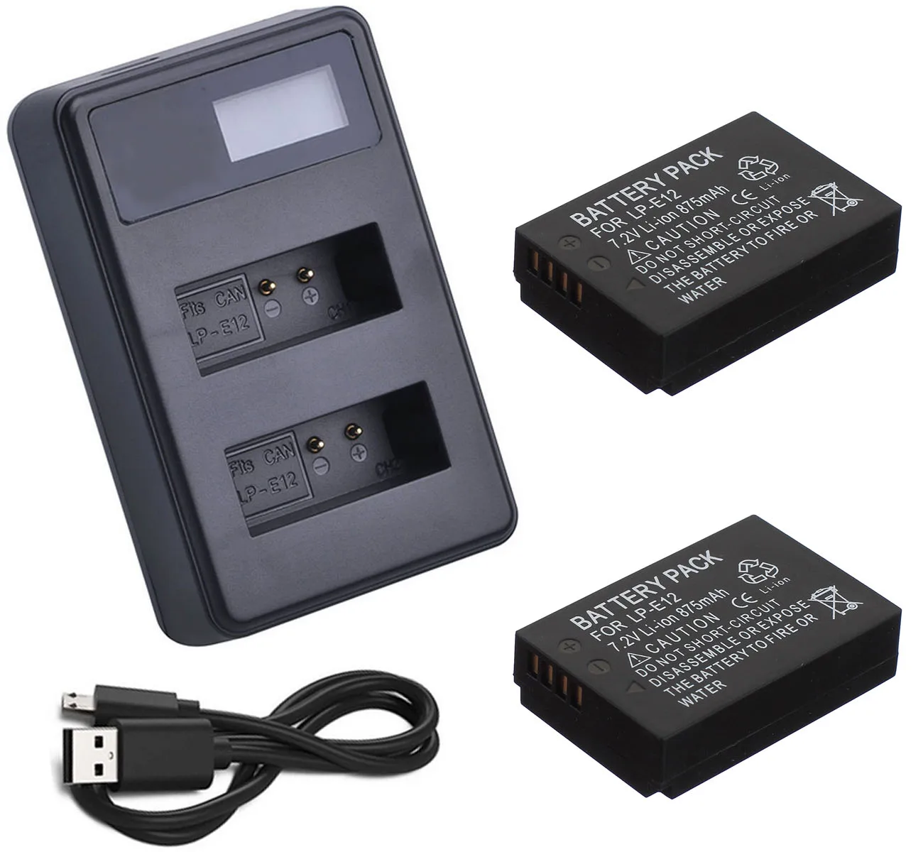 Аккумулятор (2 шт.) + двойное зарядное устройство USB с ЖК дисплеем для Canon LP E12 LPE12 LC