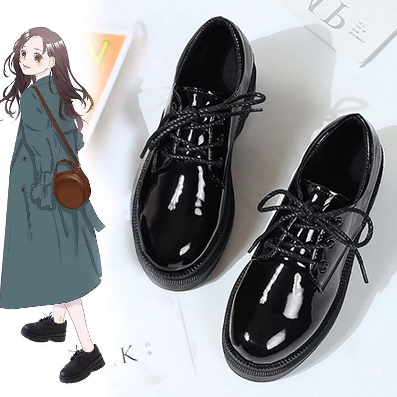 Форменные туфли Jk маленькие кожаные женские английские в стиле ретро на толстой